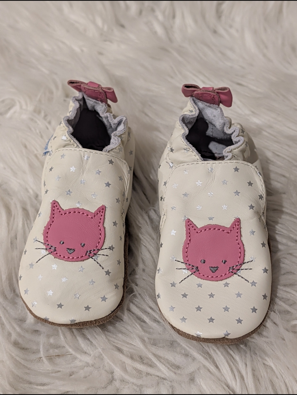 Robeez Kids Leather Cream Pink Cosmic Cat Soft Leather Shoes